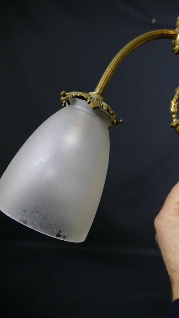 Louis XVI Style Torch Chandelier In Gilt Bronze And Frosted Glass, Circa 1920-photo-3