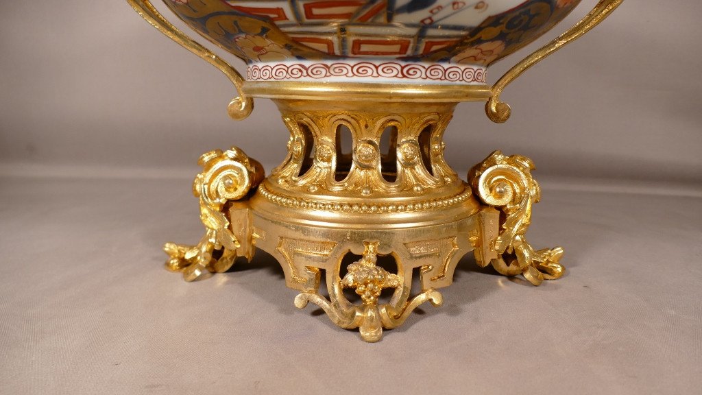  Centre De Table, Grande Coupe  Porcelaine Imari Et Bronze Doré, Napoléon III, XIX ème -photo-1
