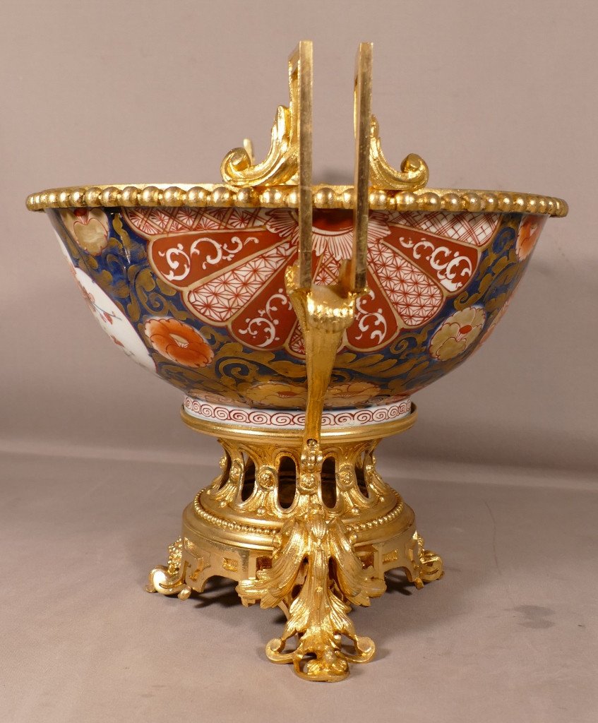  Centre De Table, Grande Coupe  Porcelaine Imari Et Bronze Doré, Napoléon III, XIX ème -photo-5