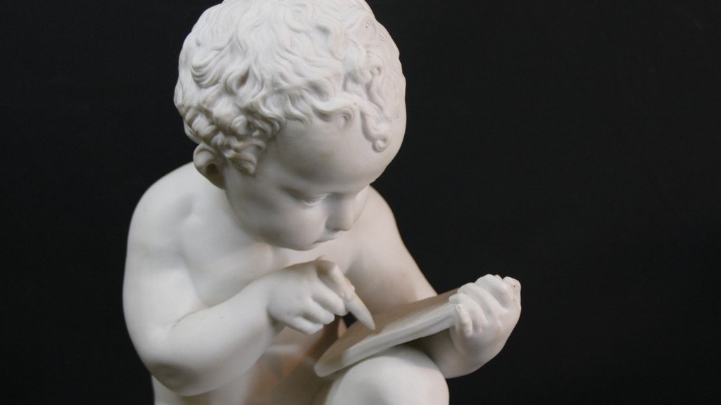 Biscuit Sculpture, Child Writing, Sèvres, After Charles-gabriel Sauvage, 19th Century-photo-3