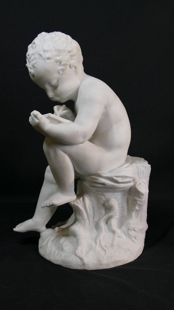 Biscuit Sculpture, Child Writing, Sèvres, After Charles-gabriel Sauvage, 19th Century-photo-2