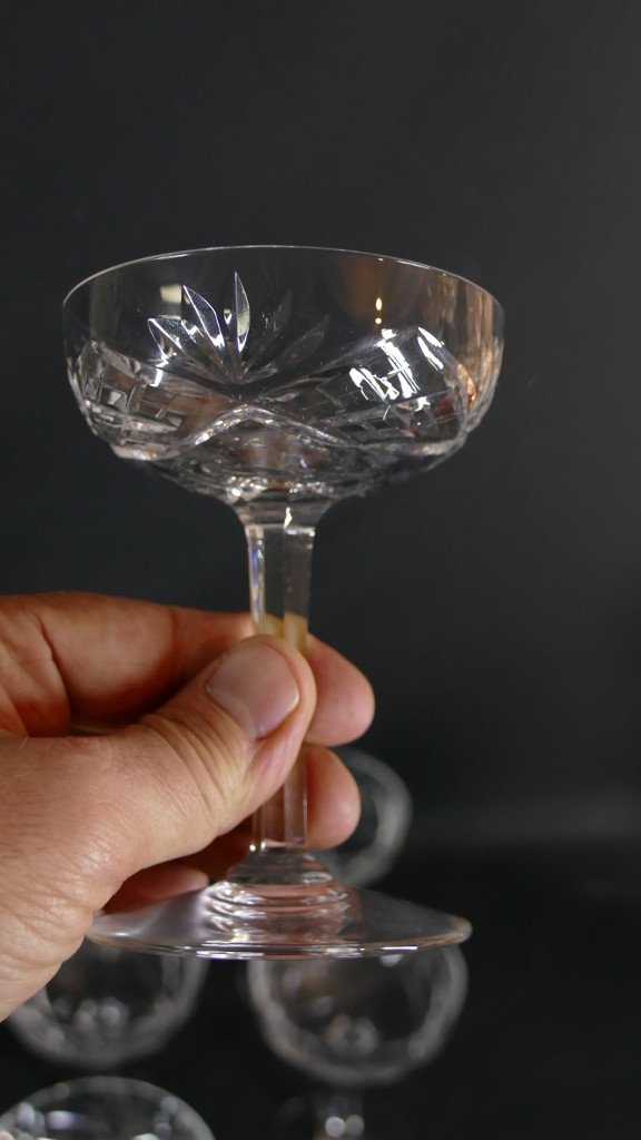 Cristal Saint Louis Chantilly, 11 Coupes à Champagne En Cristal Taillé-photo-2