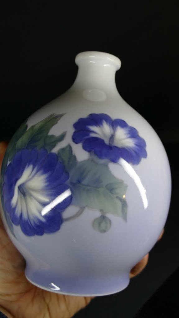 Vase Copenhagen En Porcelaine émaillée, Décor De Fleurs Dans Les Tons De Bleu, Avant 1923-photo-4