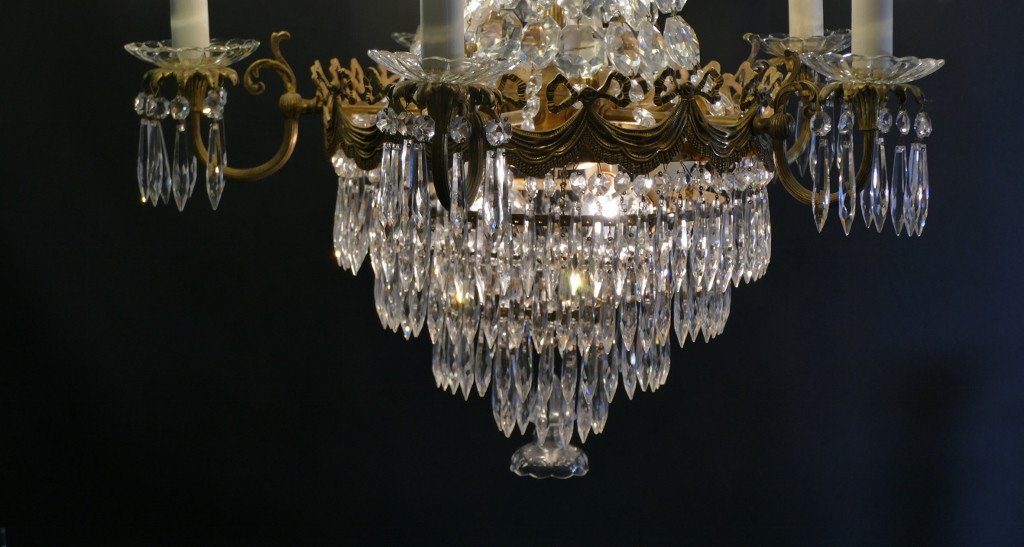 Lustre De Style Louis XVI Forme Cascade Montgolfière Corbeille, époque Début XX ème-photo-2