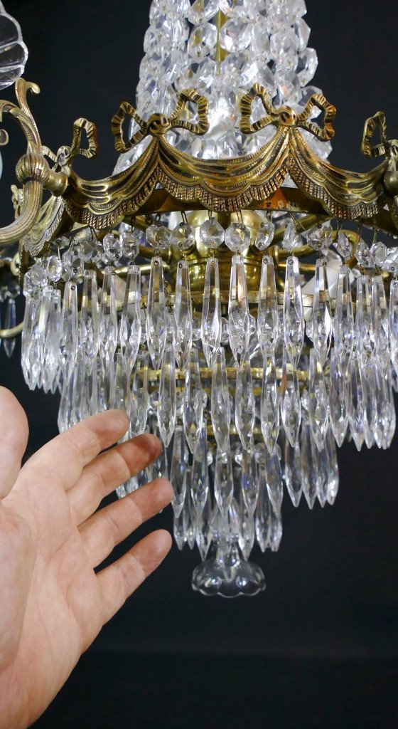 Lustre De Style Louis XVI Forme Cascade Montgolfière Corbeille, époque Début XX ème-photo-3