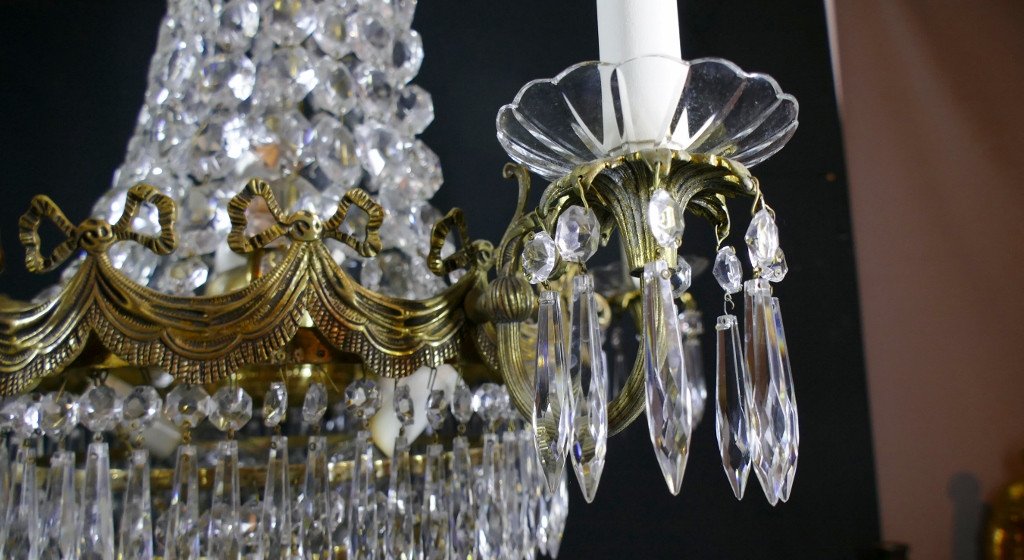 Lustre De Style Louis XVI Forme Cascade Montgolfière Corbeille, époque Début XX ème-photo-5
