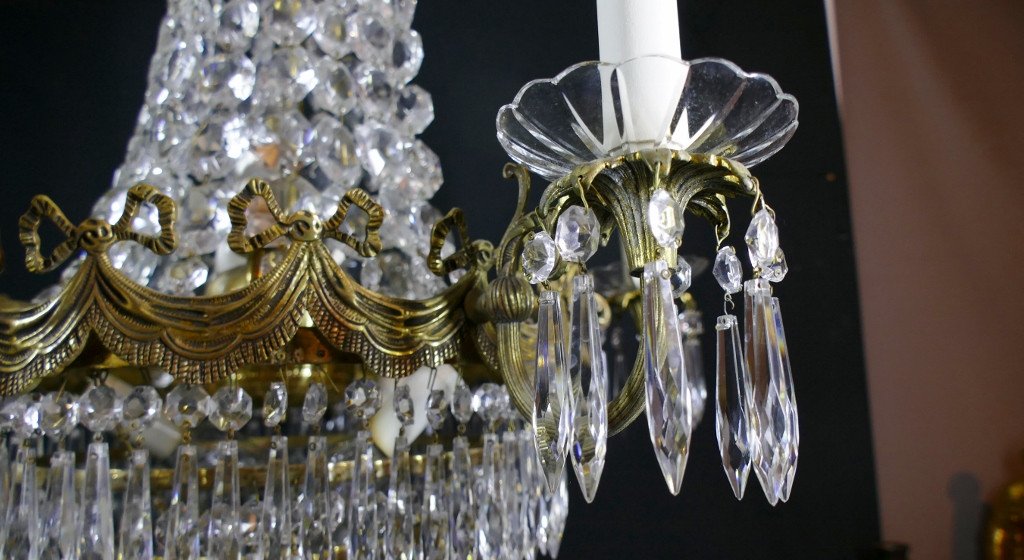 Louis XVI Style Chandelier Shape Waterfall Hot Air Balloon Basket, Early 20th Century-photo-5