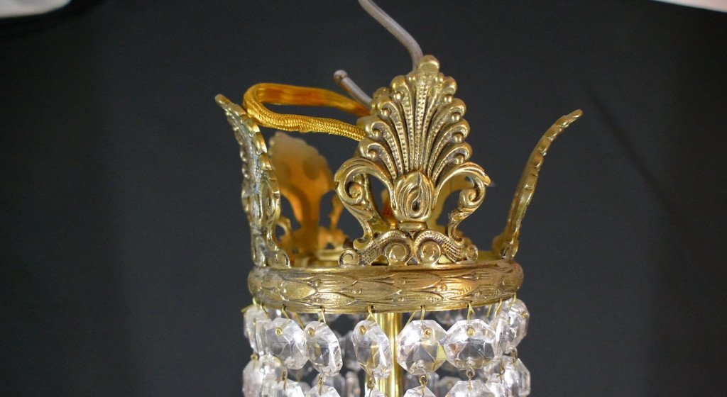 Lustre De Style Louis XVI Forme Cascade Montgolfière Corbeille, époque Début XX ème-photo-6
