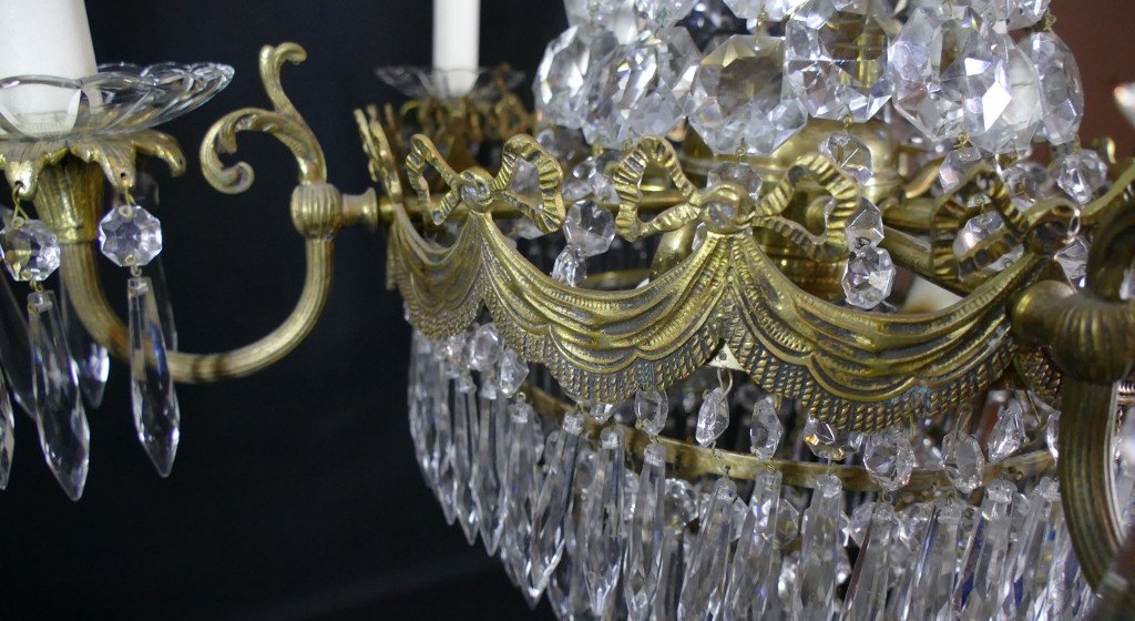 Lustre De Style Louis XVI Forme Cascade Montgolfière Corbeille, époque Début XX ème-photo-7
