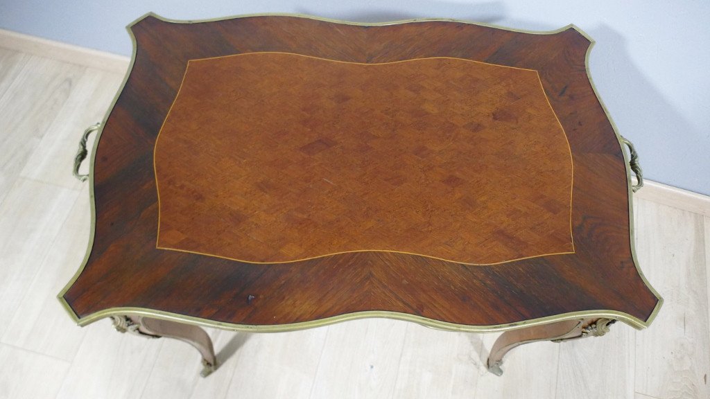 Louis XV Style Flying Living Room Table In Rosewood Curling And Rosewood, Late 19th Century-photo-4