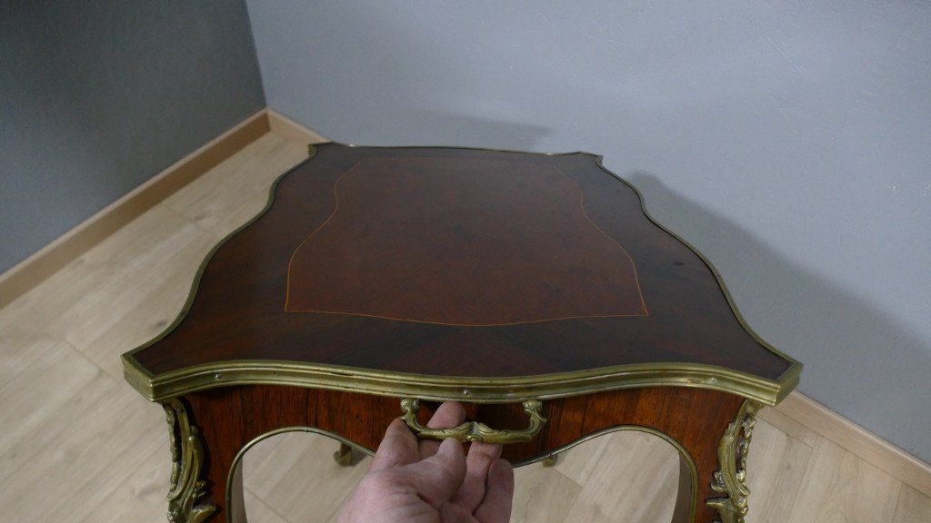 Louis XV Style Flying Living Room Table In Rosewood Curling And Rosewood, Late 19th Century-photo-6