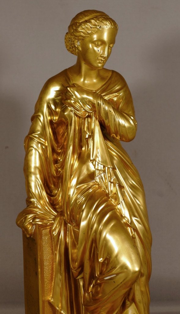 Nyssia Au Bain, Sculpture En Bronze Doré, Femme Drapée à l'Antique Par Aizelin-photo-2
