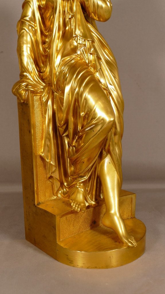 Nyssia Au Bain, Sculpture En Bronze Doré, Femme Drapée à l'Antique Par Aizelin-photo-3