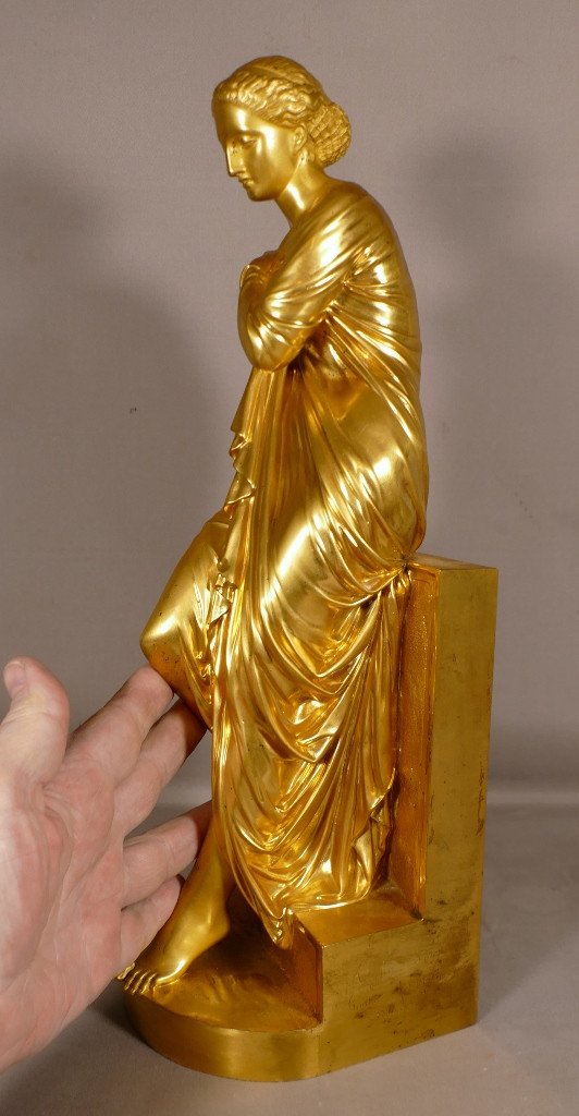 Nyssia Au Bain, Sculpture En Bronze Doré, Femme Drapée à l'Antique Par Aizelin-photo-4