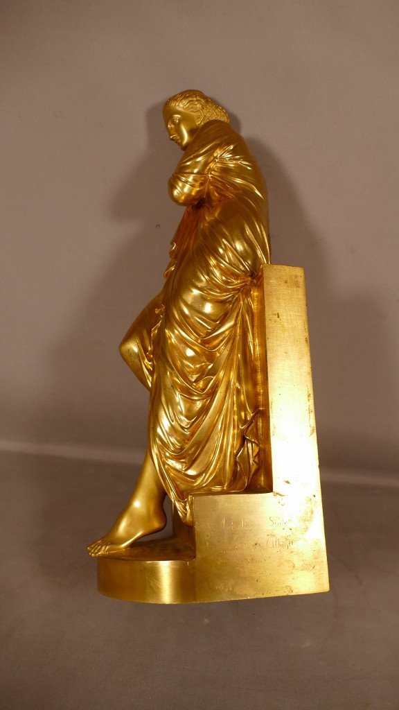 Nyssia Au Bain, Sculpture En Bronze Doré, Femme Drapée à l'Antique Par Aizelin-photo-2