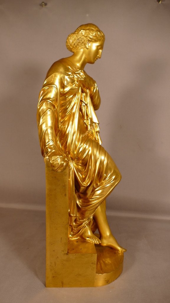 Nyssia Au Bain, Sculpture En Bronze Doré, Femme Drapée à l'Antique Par Aizelin-photo-4