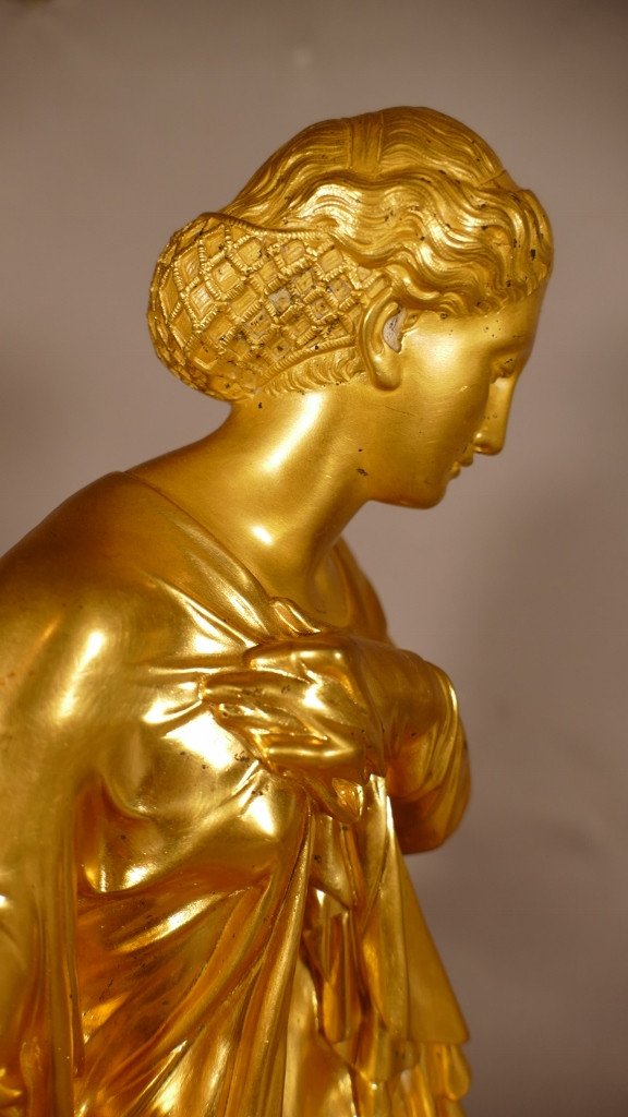 Nyssia Au Bain, Sculpture En Bronze Doré, Femme Drapée à l'Antique Par Aizelin-photo-5