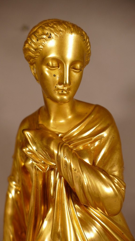 Nyssia Au Bain, Sculpture En Bronze Doré, Femme Drapée à l'Antique Par Aizelin-photo-6