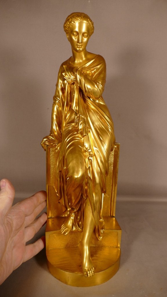 Nyssia Au Bain, Sculpture En Bronze Doré, Femme Drapée à l'Antique Par Aizelin-photo-7