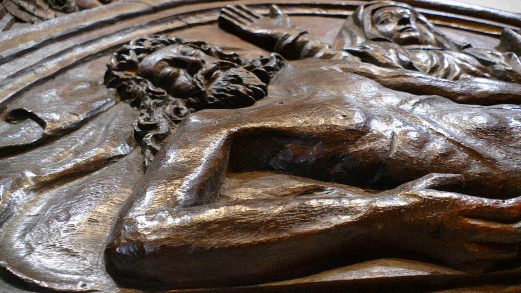 Pieta, Very Large Religious Panel In Carved Oak 18th Century, Virgin Mary And Christ-photo-4