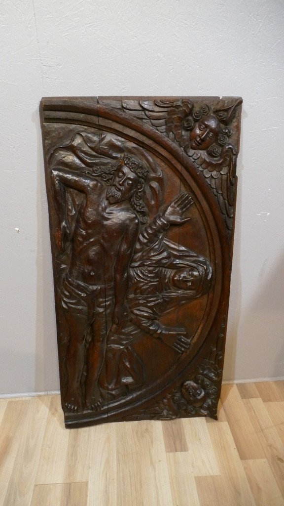 Pieta, Very Large Religious Panel In Carved Oak 18th Century, Virgin Mary And Christ-photo-7