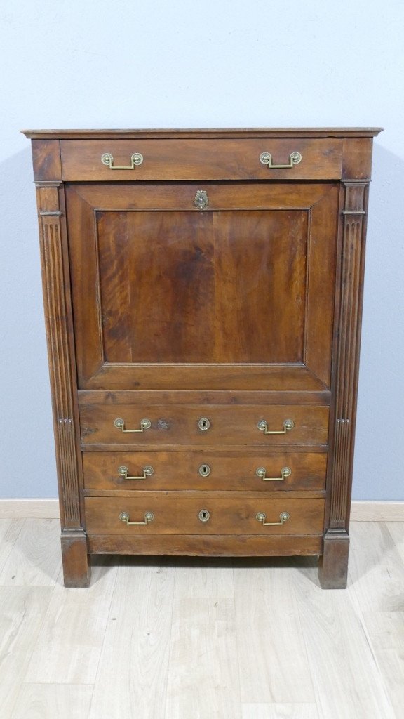 Right Secretary With Flap In Walnut Louis XVI Period Late 18th Century-photo-3