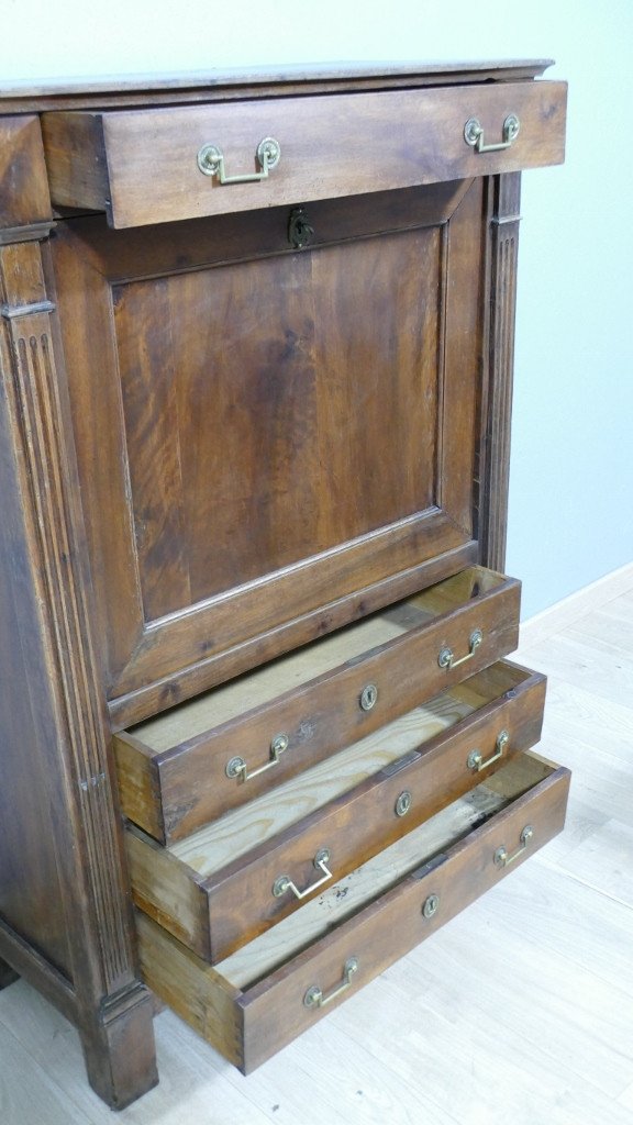 Right Secretary With Flap In Walnut Louis XVI Period Late 18th Century-photo-4