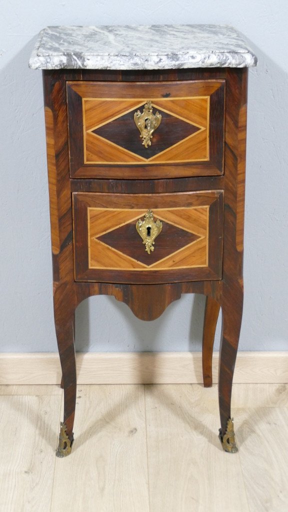 Petite Commode d'Entre Deux Ou De Salon époque Louis XV Palissandre Et Bois De Rose, XVIII ème-photo-2