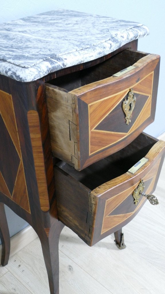 Petite Commode d'Entre Deux Ou De Salon époque Louis XV Palissandre Et Bois De Rose, XVIII ème-photo-3