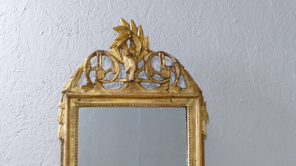 Petit Miroir De Mariage Louis XVI En Bois Sculpté Doré, Décor A La  Salembier, XVIII ème-photo-2