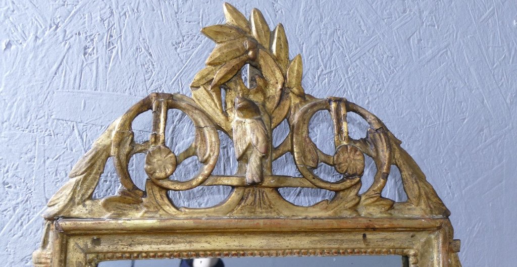 Petit Miroir De Mariage Louis XVI En Bois Sculpté Doré, Décor A La  Salembier, XVIII ème-photo-4