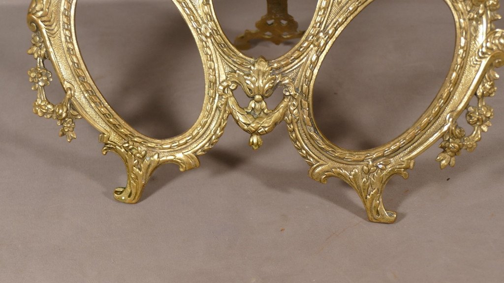 Triple Photo Frame In Gilt Bronze In Oval Shape And Napoleon III Style-photo-2