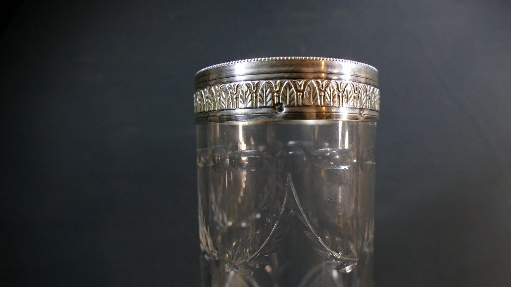 Empire Malmaison, Vase In Cut Crystal And Sterling Silver Frame, Late 19th Century-photo-4
