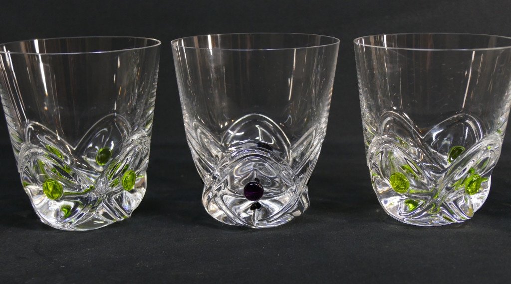 Lalique France, Florida Model, 4 Large Crystal Whiskey Goblets, 1960s Period-photo-3