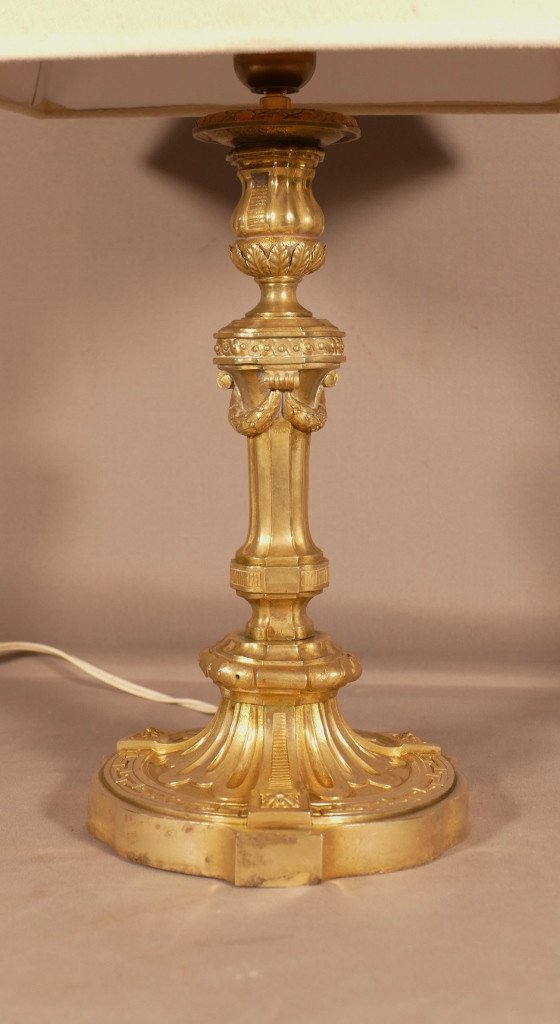 Lampe De Style Louis XVI En Bronze Doré, époque XIX ème Siècle-photo-2