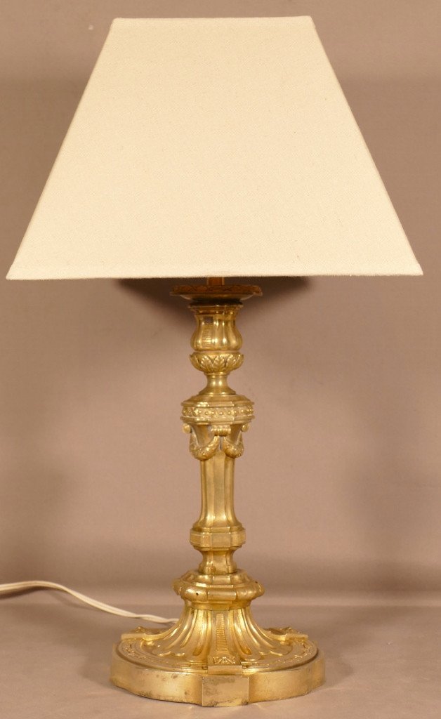 Louis XVI Style Lamp In Gilt Bronze, 19th Century Period