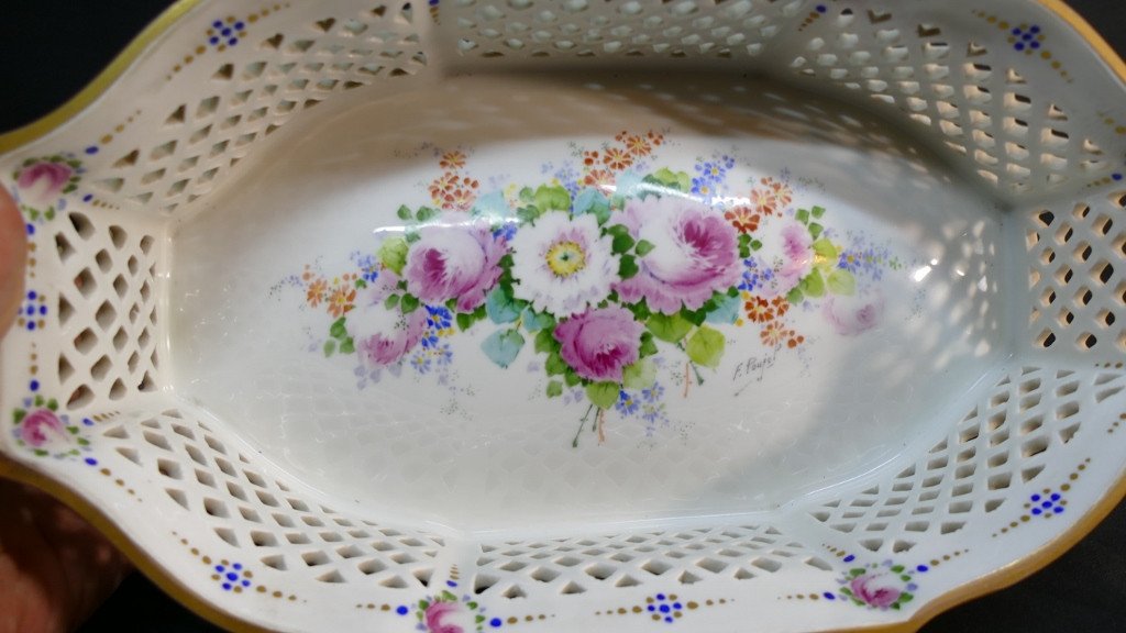 Centerpiece, Openwork Planter In Hand-painted Limoges Porcelain-photo-1