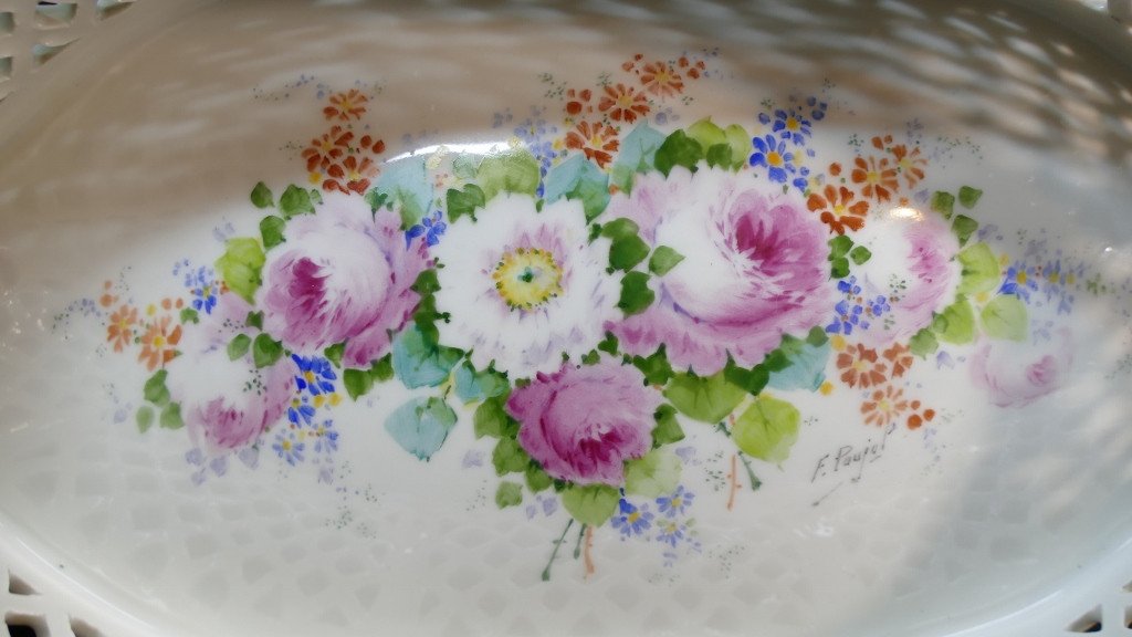 Centerpiece, Openwork Planter In Hand-painted Limoges Porcelain-photo-2