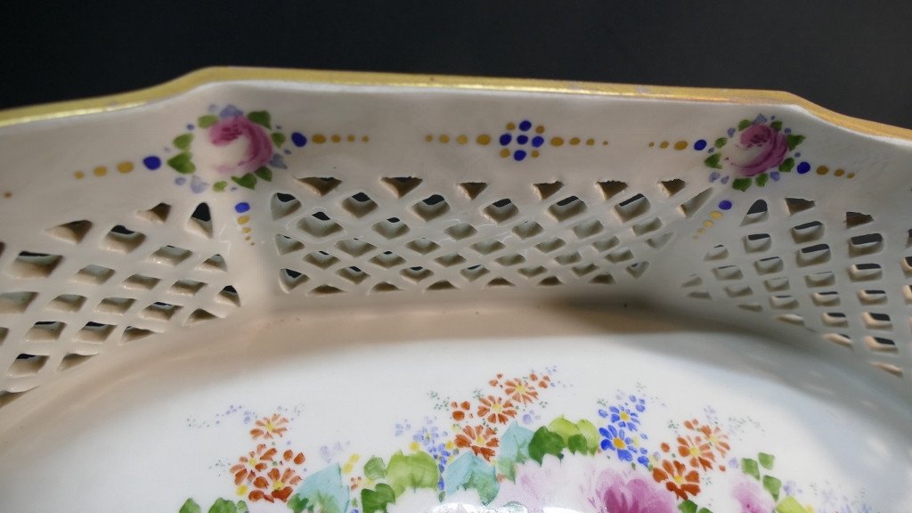 Centerpiece, Openwork Planter In Hand-painted Limoges Porcelain-photo-3