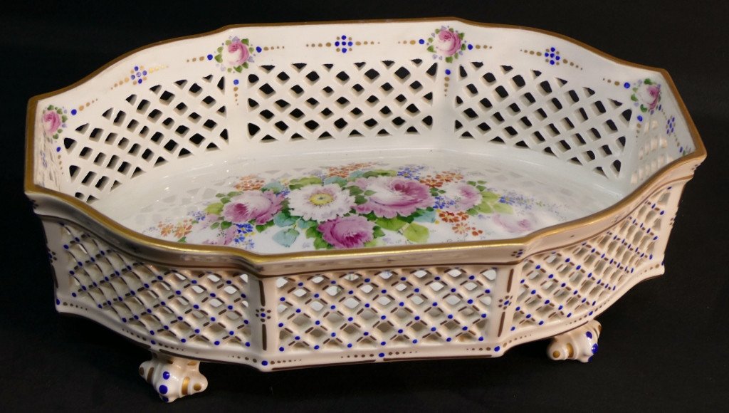 Centerpiece, Openwork Planter In Hand-painted Limoges Porcelain