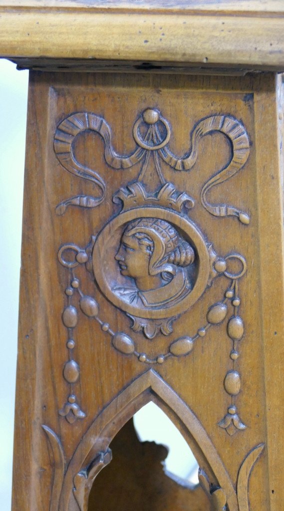 Bolster Column In Solid Openwork Walnut Carved In Renaissance Style, 19th Century-photo-1