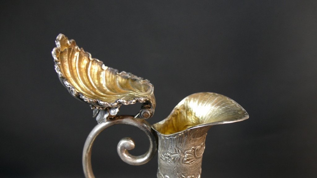 Ewer, Alcohol Carafe In Sterling Silver And Twisted Glass, 19th Century Period-photo-4