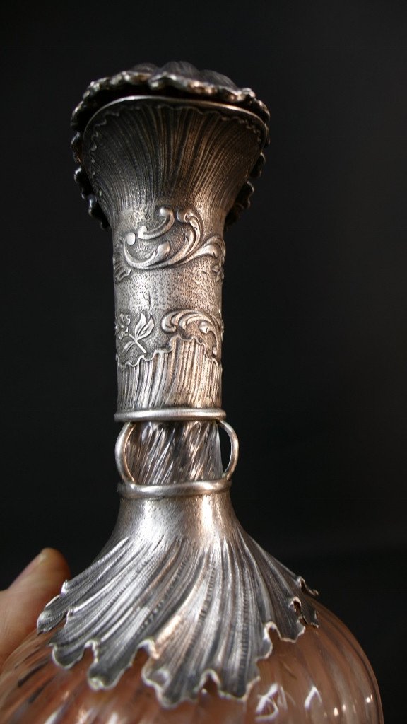 Ewer, Alcohol Carafe In Sterling Silver And Twisted Glass, 19th Century Period-photo-6