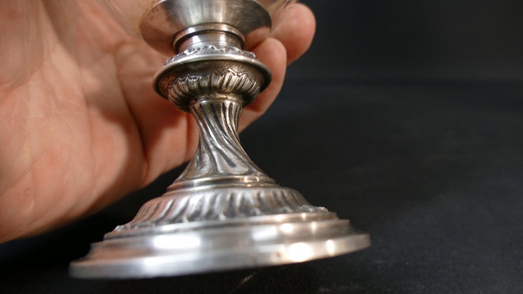 Ewer, Alcohol Carafe In Sterling Silver And Twisted Glass, 19th Century Period-photo-8