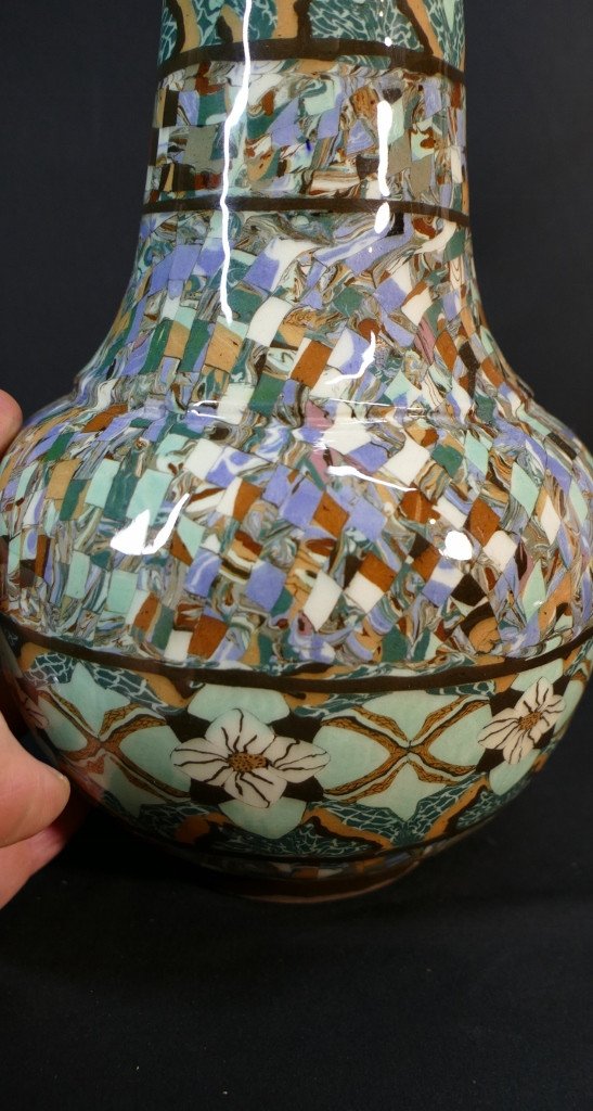 Jean Gerbino Vallauris, Grand Vase En Terre Mosaiquée, époque Début XX ème-photo-4