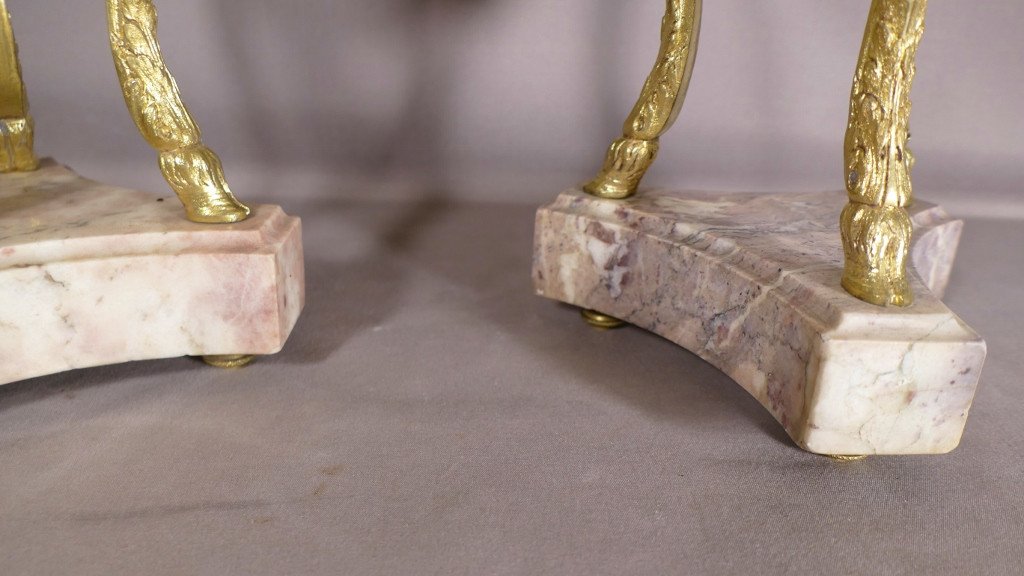 Pair Of Louis XVI Cassolettes In Veined Pink Marble And Gilt Bronze With Rams, 19th Century-photo-7