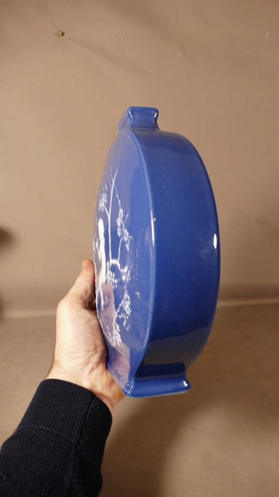 Camille Tharaud Limoges, Vase Gourde Bleu Et Blanc En Pâte Sur Pâte , Vers 1940-photo-1