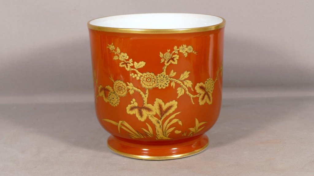 Bernardaud Seoul, Red And Gold Limoges Porcelain Planter-photo-2