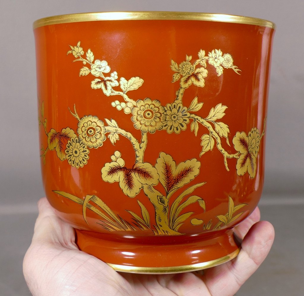 Bernardaud Seoul, Red And Gold Limoges Porcelain Planter-photo-1