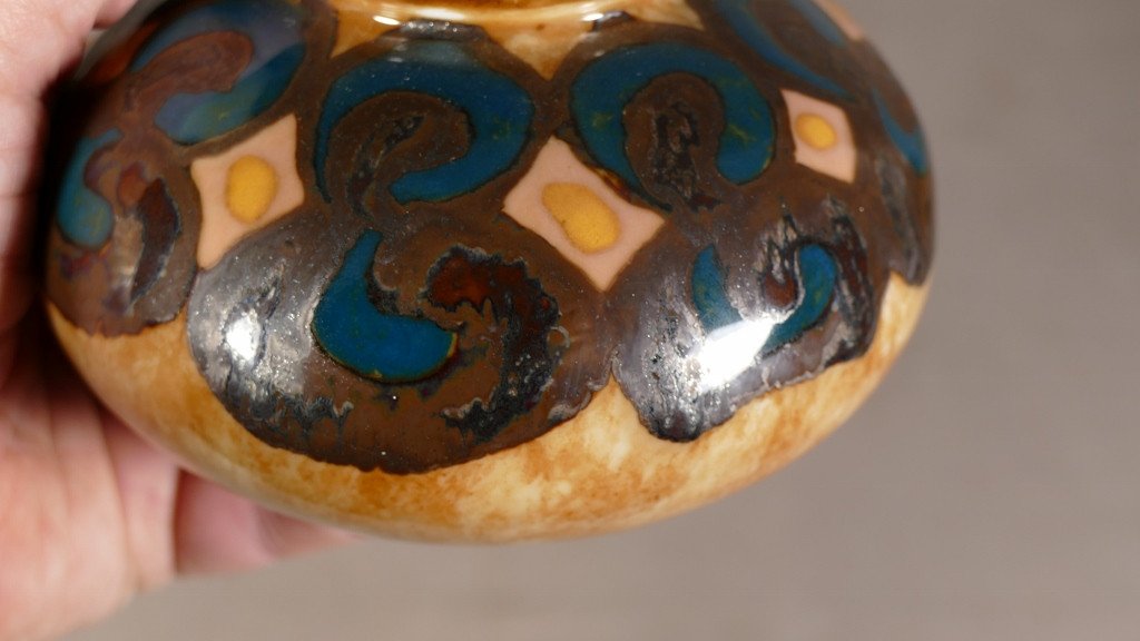 Camille Tharaud Limoges, Flattened Ball Vase In Enamelled Porcelain, 1930s Period-photo-2